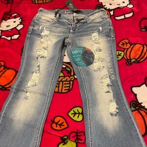 Angels Jeans Distressed Light Blue Flare Jeans